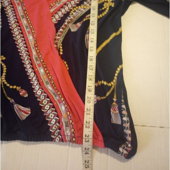 M Collection faux wrap rope print bell sleeve top with elastic waist - Picture 9 of 12